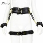 Thierry 4pcs/set PU leather handcuffs leg cuffs waist belt bondage Restraints set ,BDSM sex toys for couples adult games