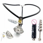 Stainless Steel Male Chastity Belt with butt Plug Beads,Anal dildo,Cock Rings,Bdsm Bondage Virginity Lock Sex Toys For Men Gay