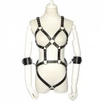 Puppy play Punk style PU leather flirting body harness bondage connected handcuffs, fetish Bondage SM for sex Games