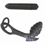 Silicone anal butt plug & Dual Cock Ring For Men G-spot Prostate Massager Anal Vibrator, Men continue to enjoy orgasm products