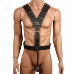 BDSM Bondage Leather Men Chastity Belt Strapon Pants Adult Games With Cock Cage For Men's Chastity lock Penis Panties Sex Toys