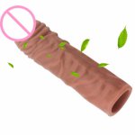 Soft Silicone Male Reusable Penis Sleeve Dildo Extender Enlargement Condoms Cock Delay Ring Sex Toys For Men