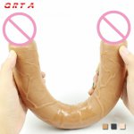 Qrta, Waterprrof 44cm Ultra Long Double Dildo Sex Products Veined Penis Realistic Sex Toys For Woman And Gay Black Flesh adult product
