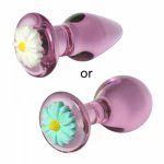 Exquisite Chrysanthemum Decor Glass Anal Butt Plug Dildo Bead Crystal Ball Adult Sex Toys for Masturbation