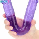 Ikoky, IKOKY Flexible Soft Jelly Dildo Double Dildo for Women Vagina Anal Double Head Artificial Penis Gay Lesbian Sex Toys