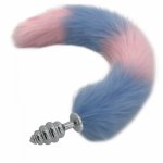 Blue and Pink Fox Tail Stainless Steel Anal Plug Sexy Plush Hair SM Cosplay Adult Games Couple Flirting Sex Toy Anal Tail H175C