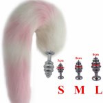 SML Stainless Steel Thread Anal Plug 40cm Fur Fox Tail Pink Animal Tail Anus Dilator Cosplay Accessories Anal Sex Toys H8-214C