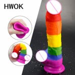 HWOK Rainbow color silicone Realistic Big Dildo Soft With Suction Cup Penis Female Masturbation Adult Sex Toys for Woman