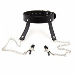 Leather neck collar with chain nipple clamps adult games slave fetish cosplay bondage restraints bdsm collar sex toys for woman