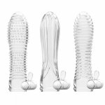 Reusable Vibrating Silicone Penis Sleeve Extender Enlarger Condom Cock Rings For Men Spray Delay  Vibrator Adult Sex Toys