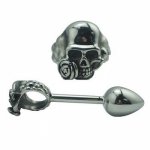 Length 130mm new design Skull head stainless steel anal butt plug with cock ring metal anal beads fetish insert sex toys