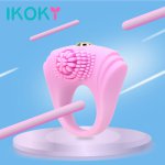 Ikoky, IKOKY Vibrator Penis Ring With Massager Brush Single Speed Cock Ring Delay Ejaculation Sex Toys For Men Erotic Silicone