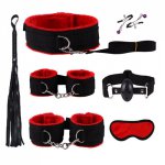 Black Sexy Adult Product SM Game Suit BDSM Bondage Set Adult Handcuffs Ball Mouth plug Nylon Whip Kit For Couple Sex Toys