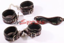 sex bondage restraints kit:handcuffs,blindfold,real leather sex restraint kit for couples,shining leather adjustable wrist cuffs