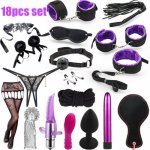 18PCS Sex Toys For Women G Spot Dildo Vibratorn Butt Anal Plug Penis Cover Slave Games Handcuffs for Sex Whip Bdsm Bondage Set