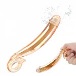 Ikoky, IKOKY Vagina Massage Golden Glass Dildo Butt Anal Plug Fake Penis Sex Toys for Women Crystal Cock Female Masturbation