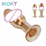 IKOKY Anal Butt Plug Gold Crystal Glass Dildo Fake Penis Adult Sex Toys for Women Men Gay Female Masturbation Sex Products