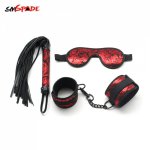 Ins, red rosy faux leather bondage kit contains bondage handcuffs blindfold flogger whip,adult sex restraints kit for erotic games