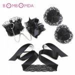 3PCS BDSM Bondage Set Handcuffs Lace Eye Mask Nipple Sticker Adults Game Slave Fetish Flirting Product Sex Toys For Woman Couple