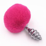 Anal Plug Bead Hot Pink Rabbit Tail Butt Plugs Stainless Steel Female Male Masturbation Toys Anal Sex Toys for Couples H8-66C