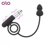 OLO Vibrating Penis Ring Silicone Double Cock Ring Penis Delay Ejaculation Anal Butt Plug Climax Male Prostate Massager