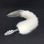 White And Gray 40cm Fox Tail Anal Plug Metal Sex Toy Anal Toys Erotic Toys Butt Plug Sex Toys for Woman And Men Sexy Adult