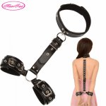 Man Nuo Sexy Women's Adjustable Leather Collar Appealing Bondage Back Handcuffs Punk One Size Collar Bondage Adult 88