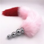 Fox, Metal Anal Plug Faux Fox Tail Anus Insert Stopper Butt Stopper Pink and Red Tail Anus Beads Sex Products Anal Sex Toys H8-110F