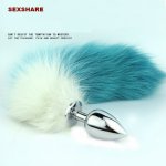 Stainless steel colorful Faux fox tail metal anal plug anal sex toys for women and men couples adult games silver butt plug