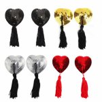 1 Pair Women Lingerie Breast Bra Nipple Stickers Heart Shape Sequin Tassel Nipple Cover Sexy Pasties Stickers Pasties