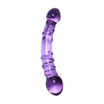 Double Ended Crystal Purple Pyrex Glass Dildo Artificial Penis Granule and Spiral G Spot Simulator Adult Sex Toys