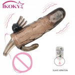 Ikoky, IKOKY Cock Enlargement Condom For Men Reusable Penis Extender Delayed Ejaculation Adult Sex Toy Man Double Vibrator Penis Sleeve