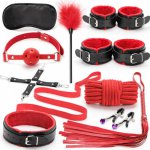 Adult plush 10-piece female leather handcuffs couple flirts tied with alternative toys to stimulate alternative sex toys