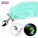 OLO Bright Anal Plug Erotic Luminous Blue Fox Tail Butt Plug Slave Cosplay Tail Adult Games Sex Toys for Women