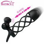 IKOKY Dick Enlargement Extender 10 Speeds Ejaculation Delay G spot Stimulator Bullet Vibrator Flexible Vibrating Cock Cage