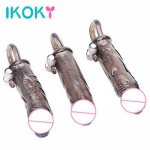 Ikoky, IKOKY Reusable Condoms Cock Ring Clitoris Stimulator Vibrating Penis Sleeve Sex Toys for Men Black Simulation Dildo