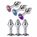 New Metal Anal Plug Adult Game Butt Plugs Toys Sex Toys for Women Stainless Steel+Crystal Jewelry Sex Products, Spiral Anal Bead