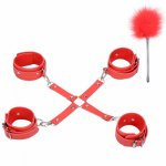 2020 Fun LEATHER Ankle Handcuffs Submissive Fetish Feather Flirting Stick Products Bondage Cuffs Sextoys for Couples