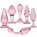6-Kinds Pink Glass Anal Plug Anus Masturbator Butt Plug Sex Toys For Woman Men Anal Dilator G Spot Buttplug Adult Products