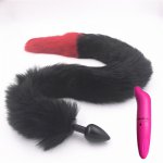 2 Pcs/Lot Vibrator And Long 80cm Black And Red Fox Tail Anal Plug Metal Sex Toy Anal Toys Sex Toys for Woman And Men Sexy Adult