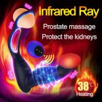 Powerful Vibrating Infrared Male Prostate Massager Heating Vibrator Anal Plug with Delay Ejaculation Ring Sex Shop Toys for Man