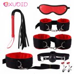 EXVOID Sex Toys For Couples PU Leather Flush Handcuffs Slave Restraints BDSM Bondage Nipple Clip 7PCS Sex Whip Eye Patch