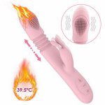 Silicone Heating Telescopic Thrusting Rabbit Vibrator Rotating Dildo Vibrator G Spot Clitoris Stimulator Sex Toy for Woman