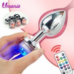 Metal Anal Plug Butt plug Remote Control Discoloration LED Light Prostate Massager Dildo Anal Sex Toys For Men & Women