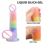 7.6 inch Liquid Silicone Lifelike Huge Rainbow Dildo - Strong Suction Cup - Realistic Extremely Soft Sex Toys 100% Waterproof