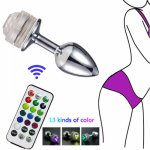 1Set LED Anal Plug Metal Colorful Light Butt Plug with Remote Control for Adult Game Massager Sex Toys