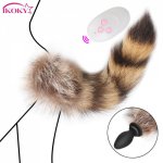 IKOKY Fox Tail Anal Plug Sex Toys For Couples Vibrator Adult Game Anus Dilator Remote Control 10 Frequency Vibrating Butt Plug