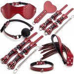 7Pcs/ Set BDSM Toys Adult Games For Couples Leather Handcuffs Bondage Sex Eye Mask Whip Women Slave Collar Bed Flirting Products