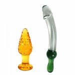 2 PCS Glass Dildo Fake Penis Anal Beads Butt Plug Prostate Massager G Spot Toys