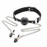 Open Breathable Mouth Gag With Nipple Clamps Sex Bondage BDSM Fetish Mouth Restraints Sex Toy Ball Gag Exotic Accessories